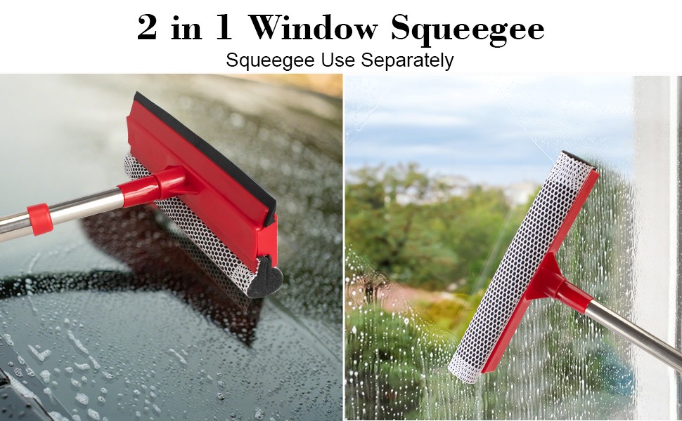 Professional Standard Window Squeegee,2-in-1 Window Cleaner Sponge and Soft