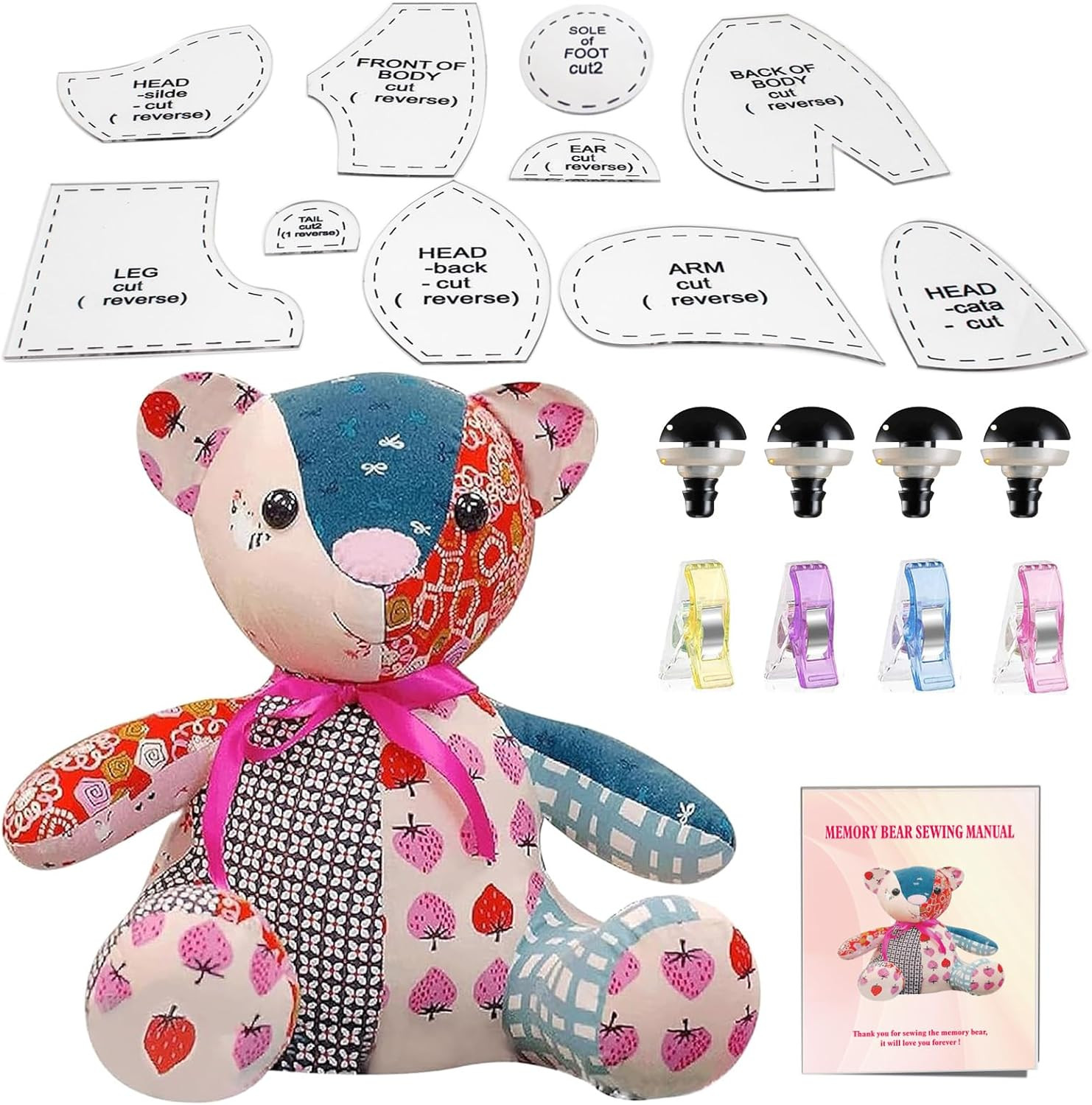 15In/Sitting Height 9In  Acrylic Memory Bear Template Ruler Set with Detailed In