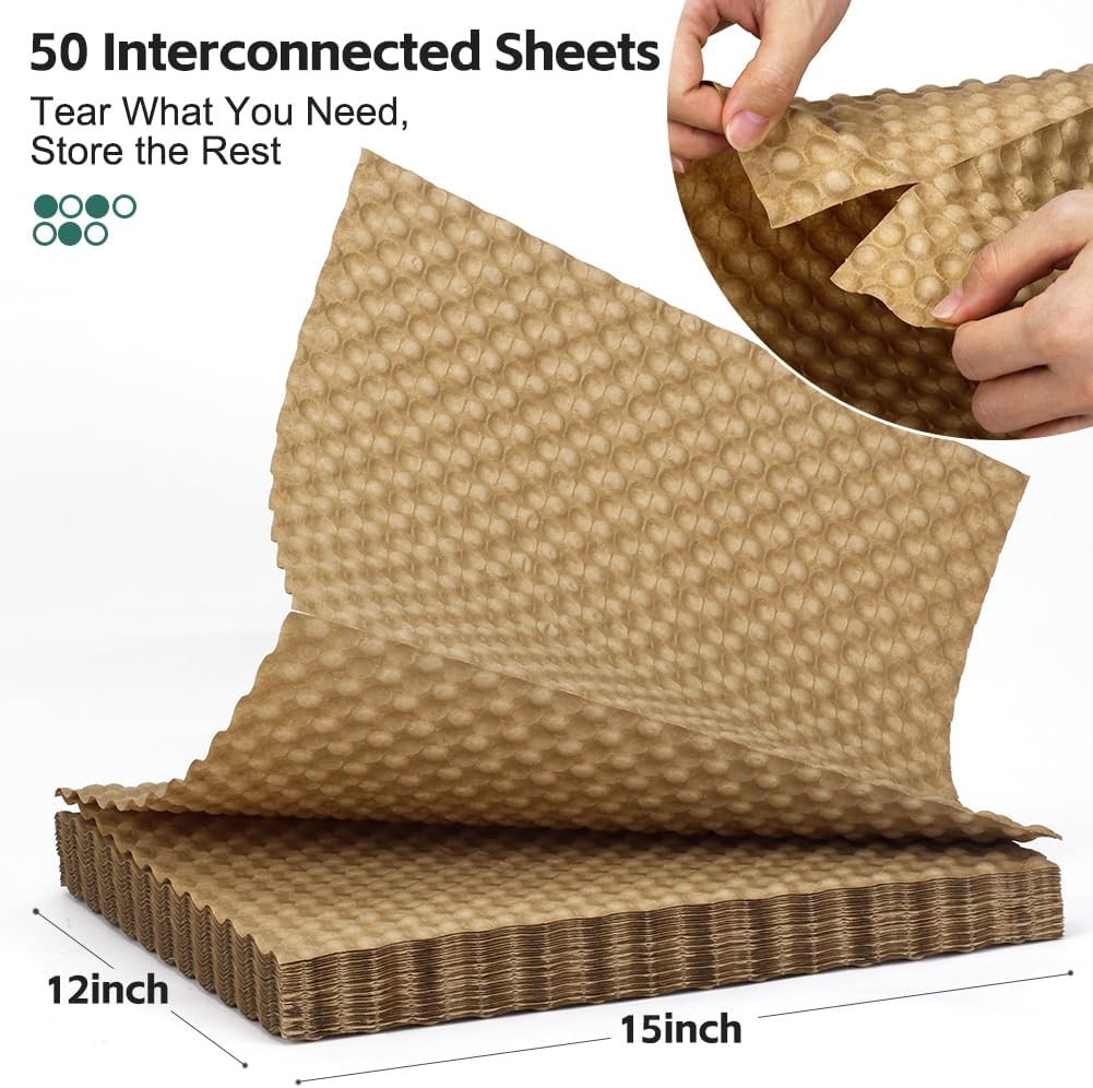 Bubble Wrap Paper Sheets for Packing 15x12 Inch Reusable Biodegradable