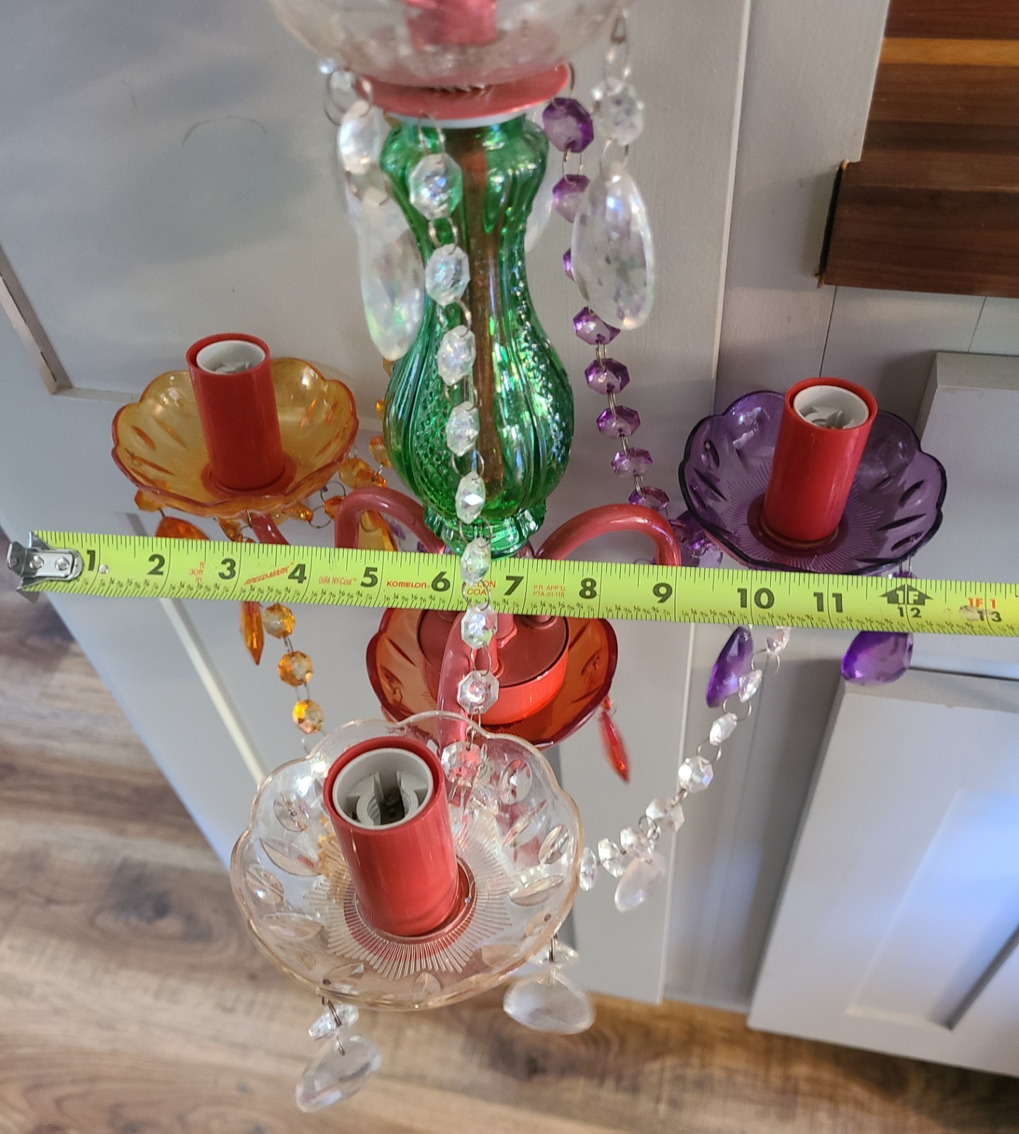 Multicolor 3 Light Chandelier Acrylic Crystal Glass Central Stem Plug In