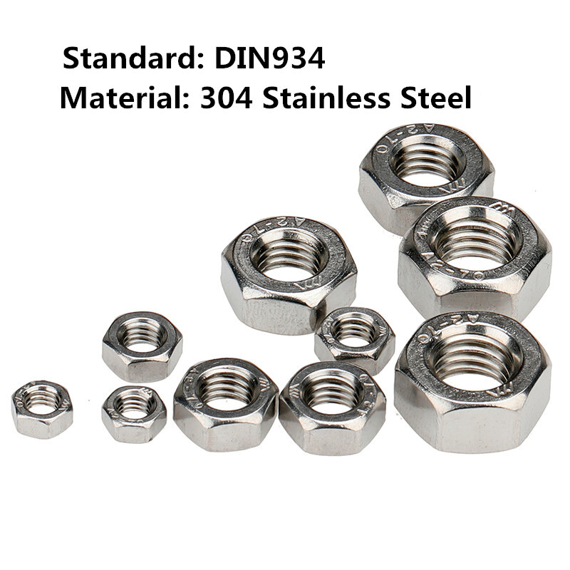 304 Stainless Steel Hex Nuts M1 M1.2 M1.4 M1.6 M2 M2.5 M3 M4 M5 M6 M8-M12 DIN934