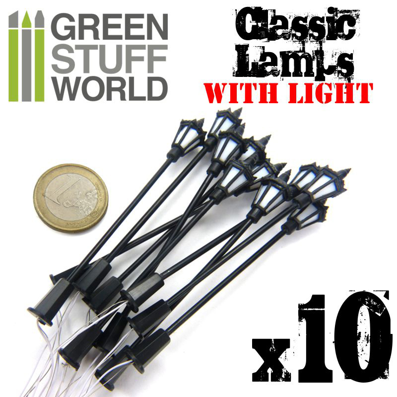 10x Classic Lamps with LED Lights - Scenery Miniature lighting train bolt action