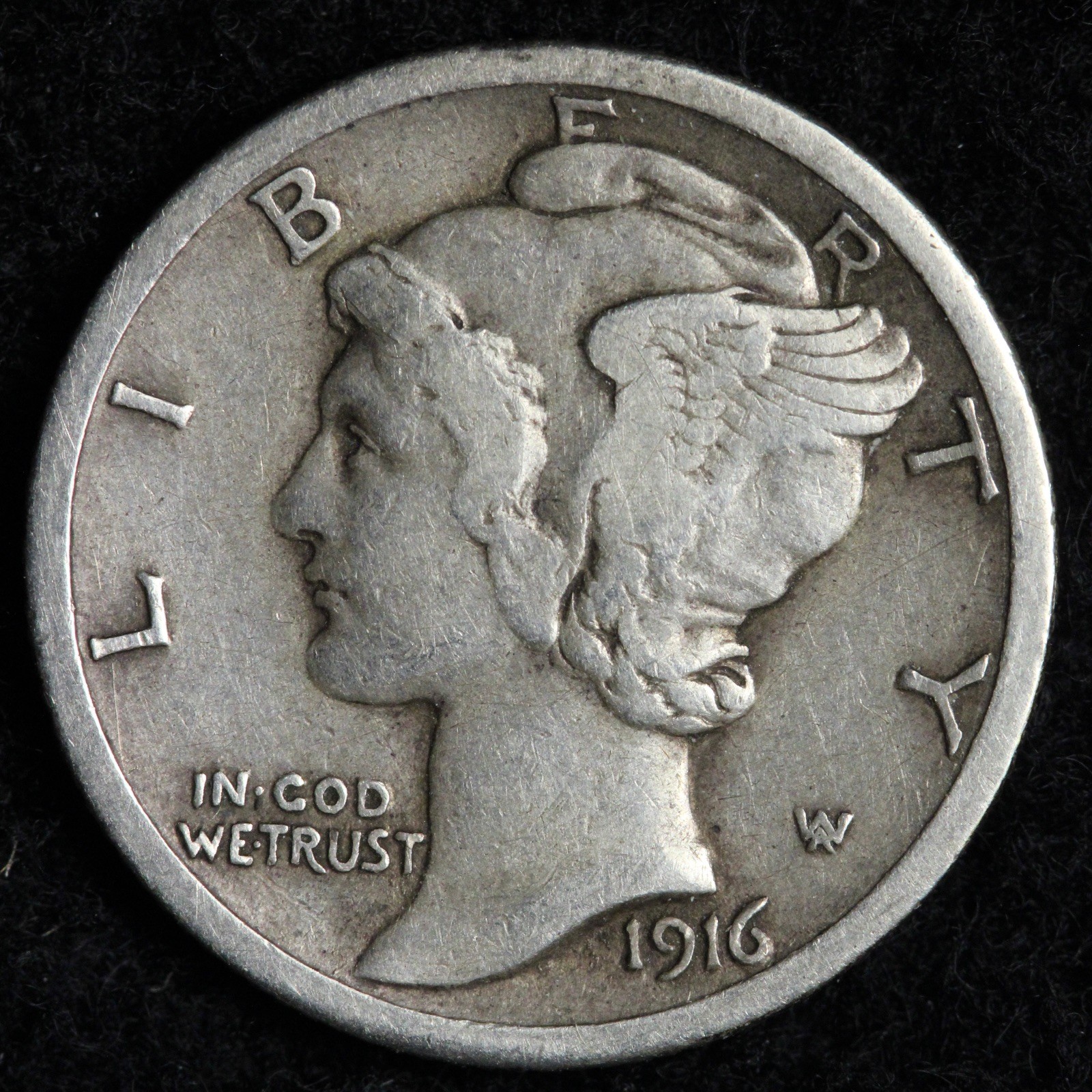 1916-S Mercury Silver Dime XF E222 GWCA