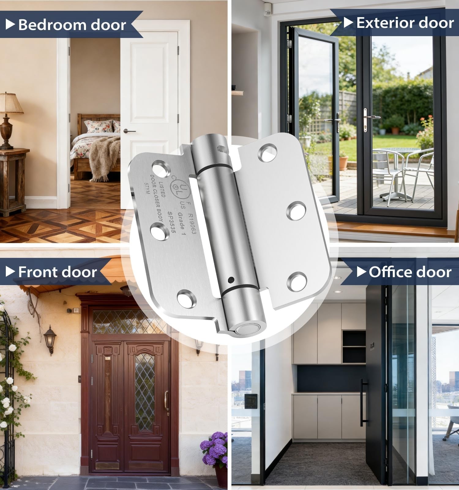 2-Pack Self Closing Door Hinges, 3.5 Inch Spring Loaded Door Hinges, Adjustab...