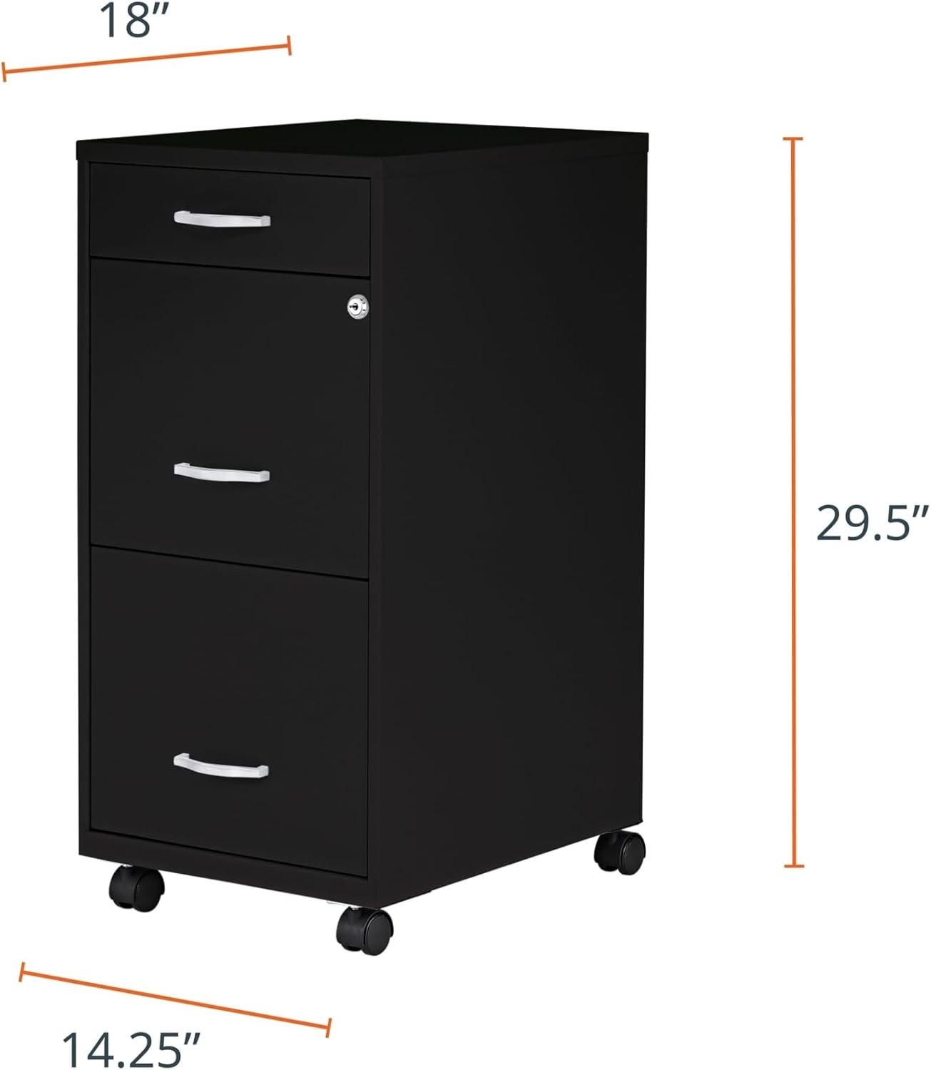 LYS SOHO Box/File/File 3-Drawer Mobile File Cabinet, Black
