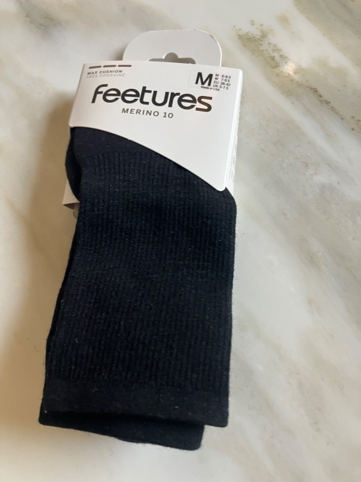 Feetures Merino 10 Max Cushion MiniCrew Sock Medium Charcoal NEW M 6-8.5 W 7-9.5