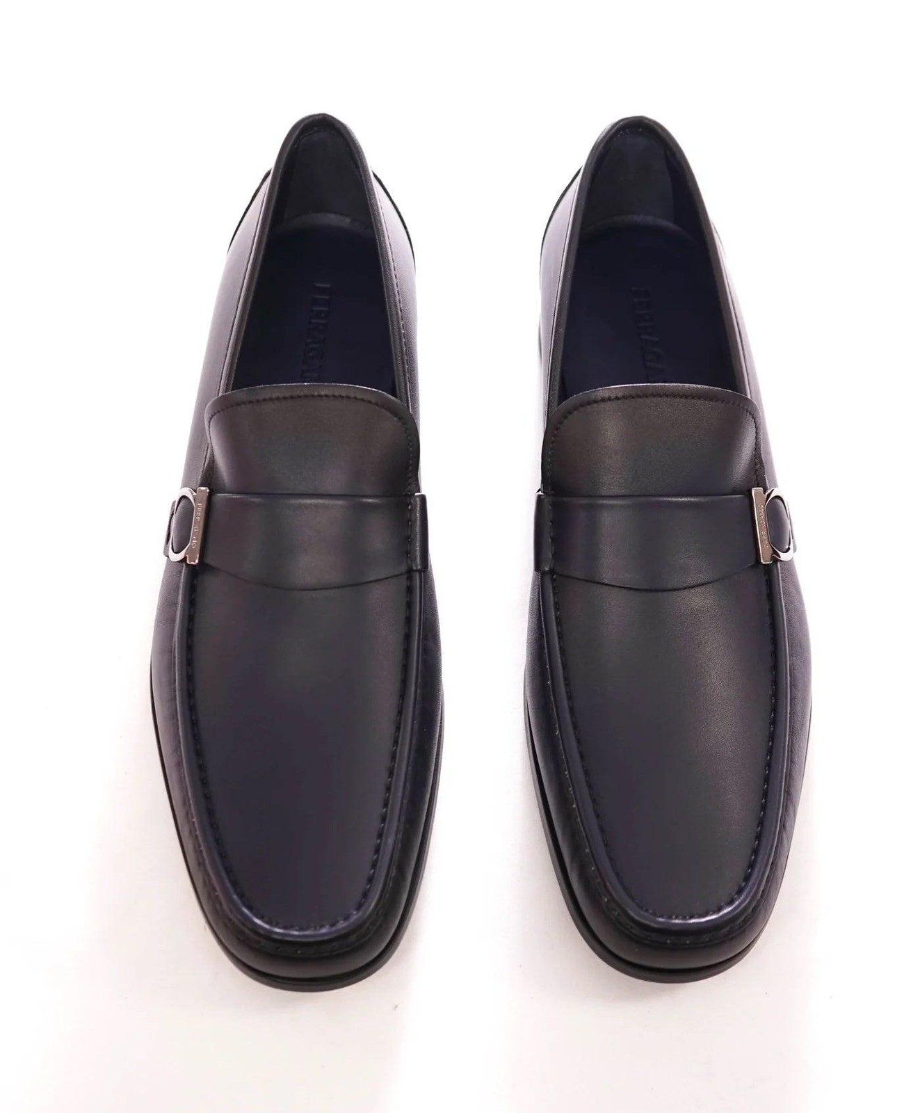 $850 FERRAGAMO - Midnight Blue Leather "DUOMO" Loafers - 12 E
