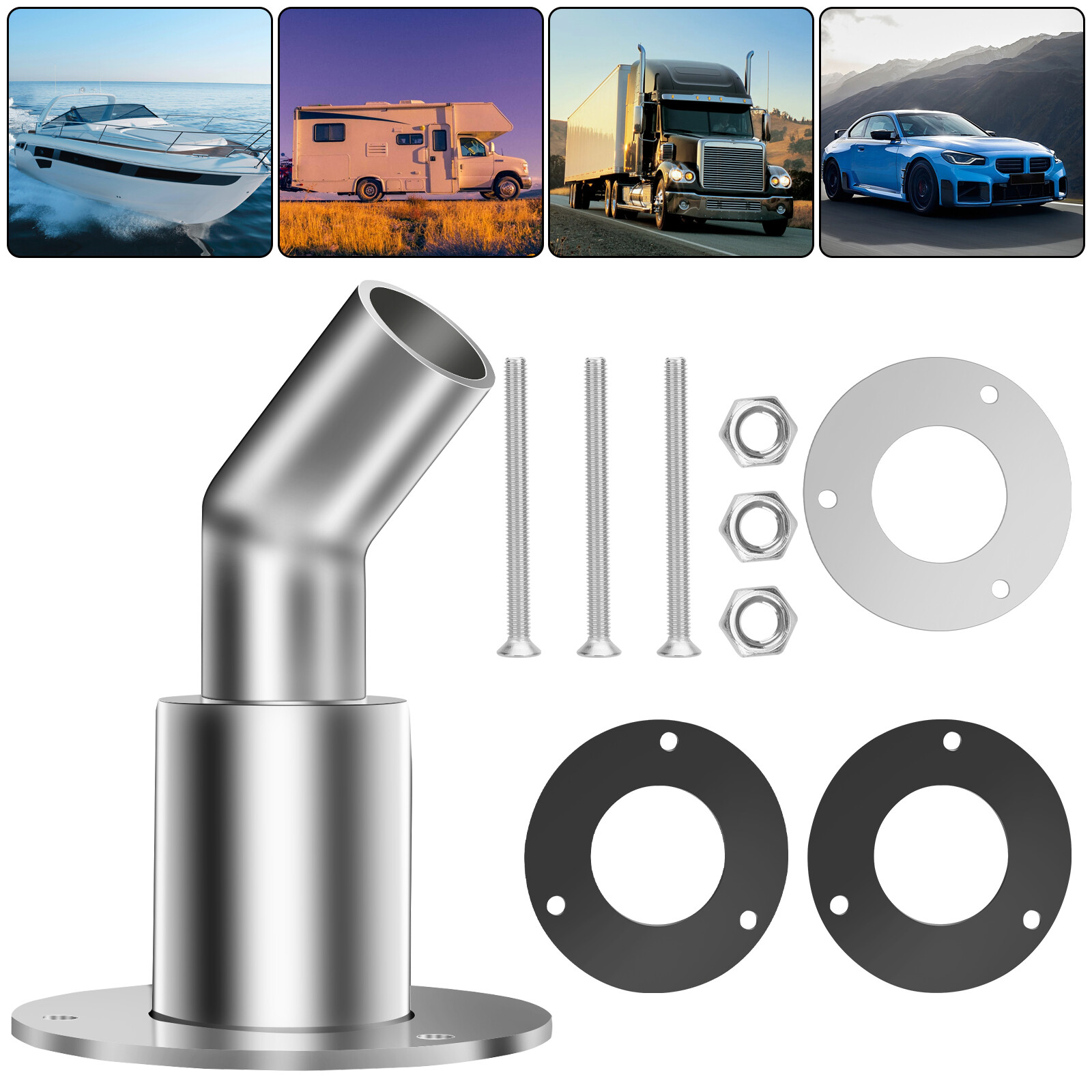 Stainless Steel 316 Thru Hull Exhaust Skin Fitting 24mm Tube for Car Truck Boat