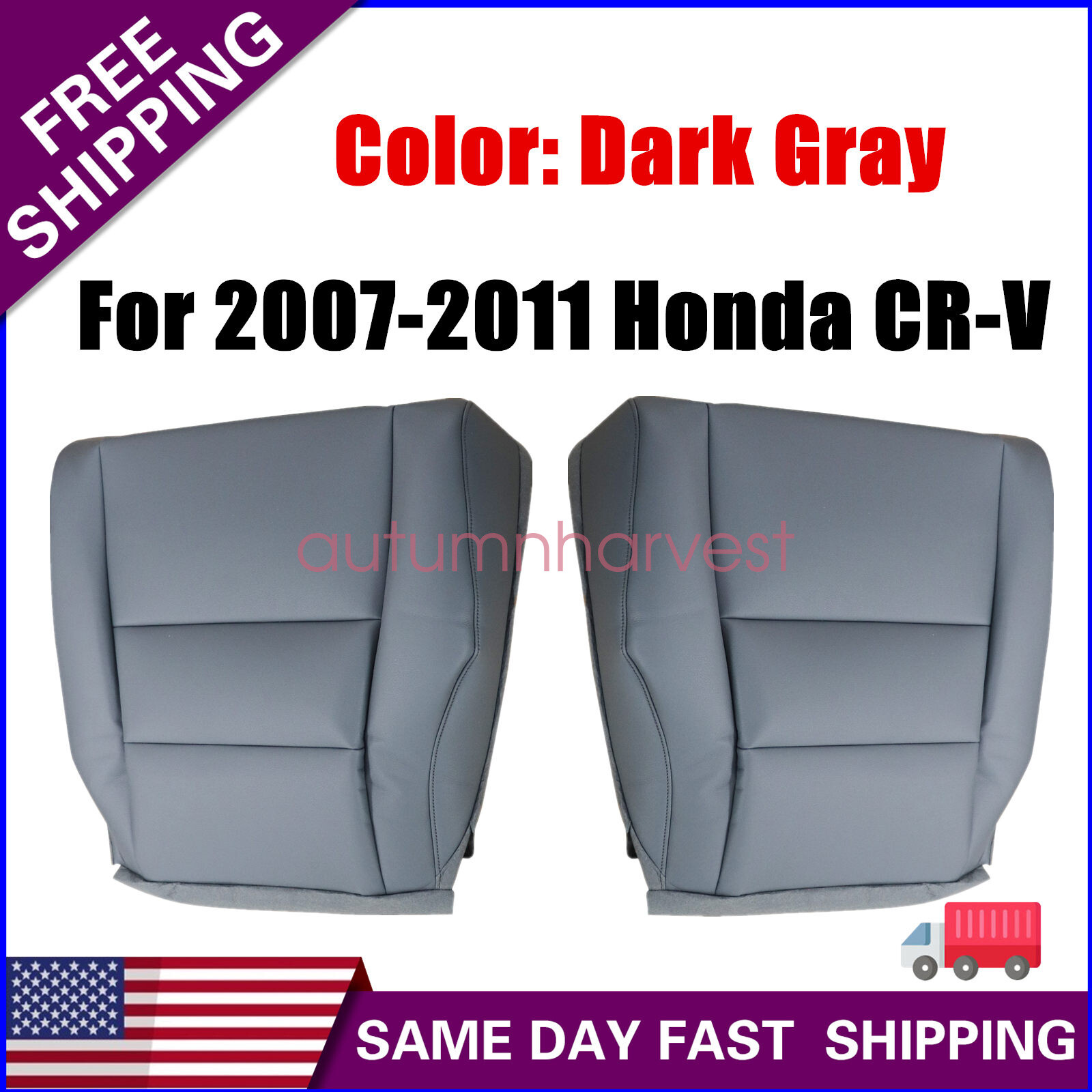 FITS 07-11 Honda CRV CR-V Driver & Passenger Bottom Leather Seat Cover Gray