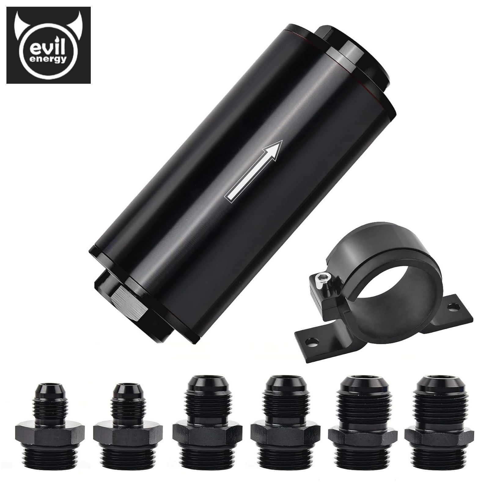 EVIL ENERGY 10 Micron Inline Fuel Filter w/6AN 8AN 10AN Adapter Fitting