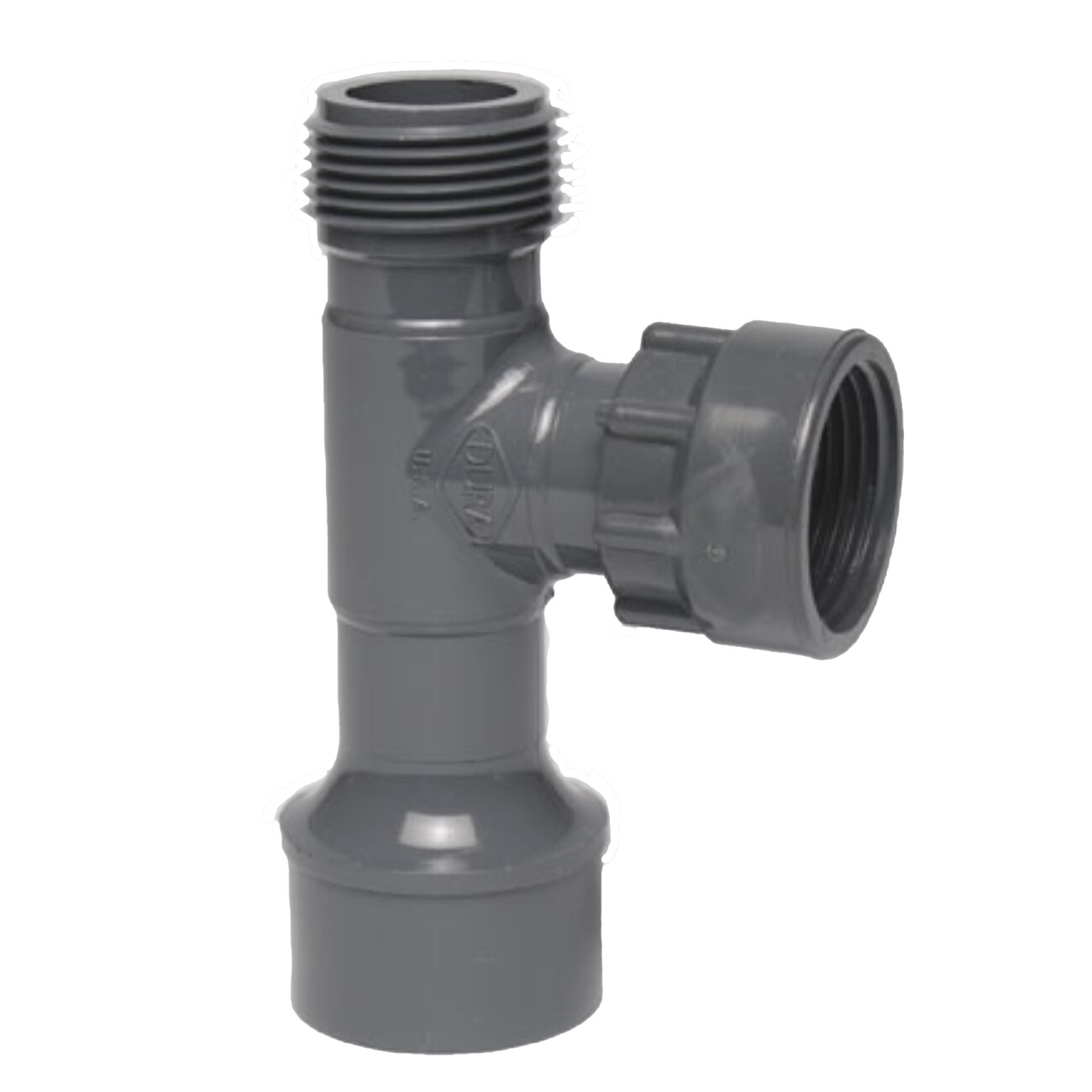 Dura Manifold System Tee: 1"Slip x 1"MPT x 1" FPT Swivel