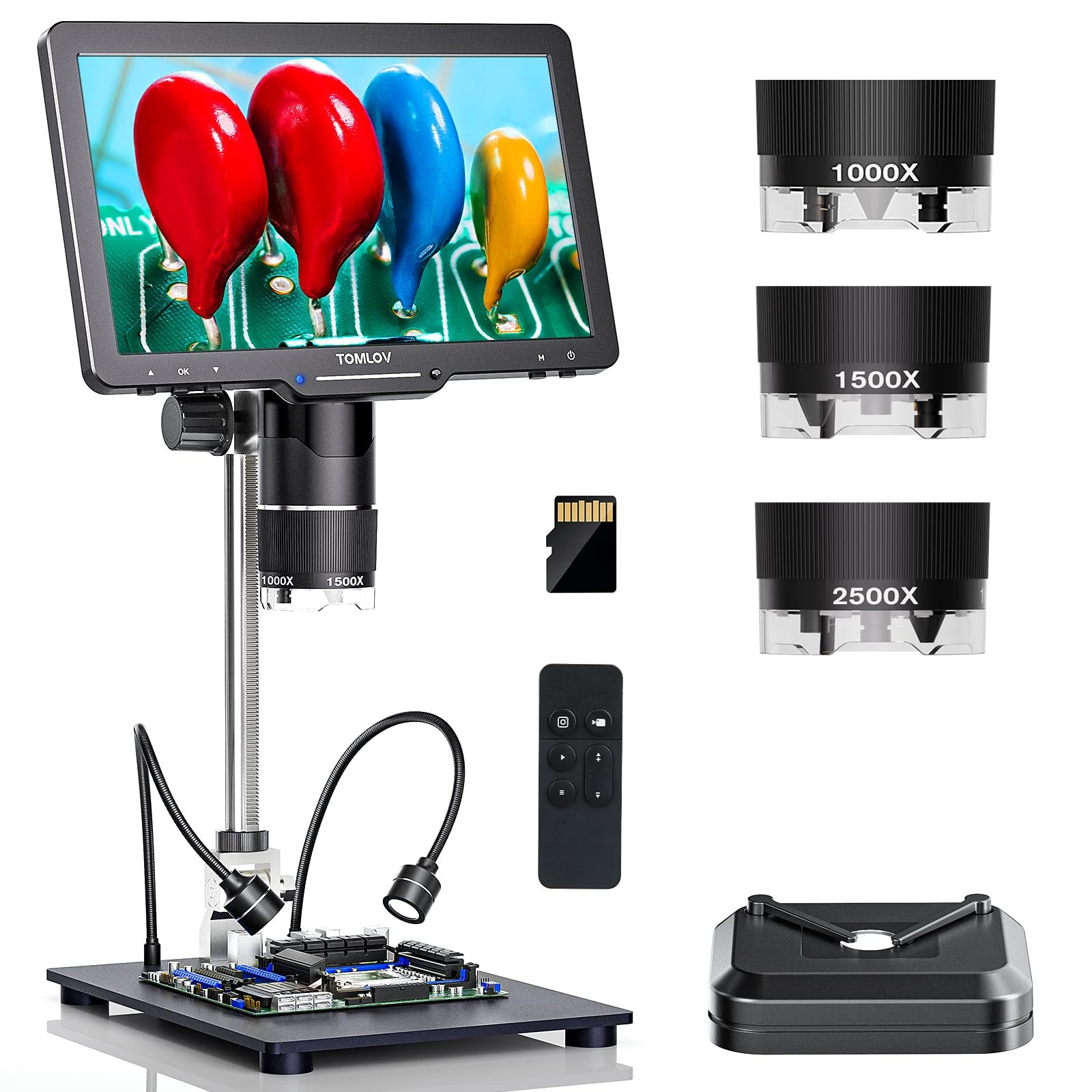 TriL110 3-Lens Digital Microscope: 10.1" 2500X 2K HD Coin Microscope Magnifie...