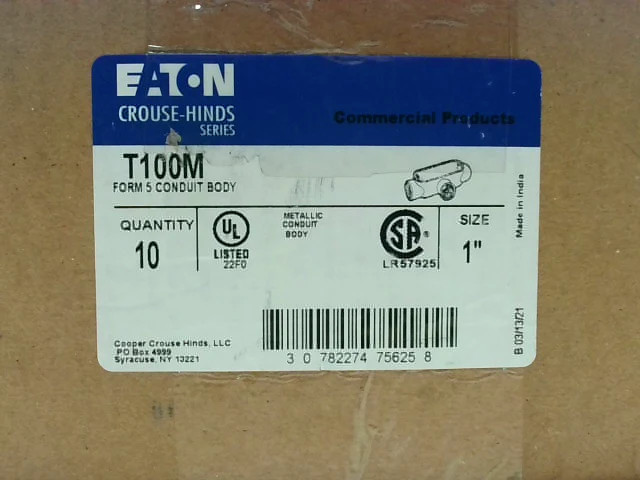 Eaton T100M Form 5 1" Metallic Conduit Body (10 PCS)-New In Box