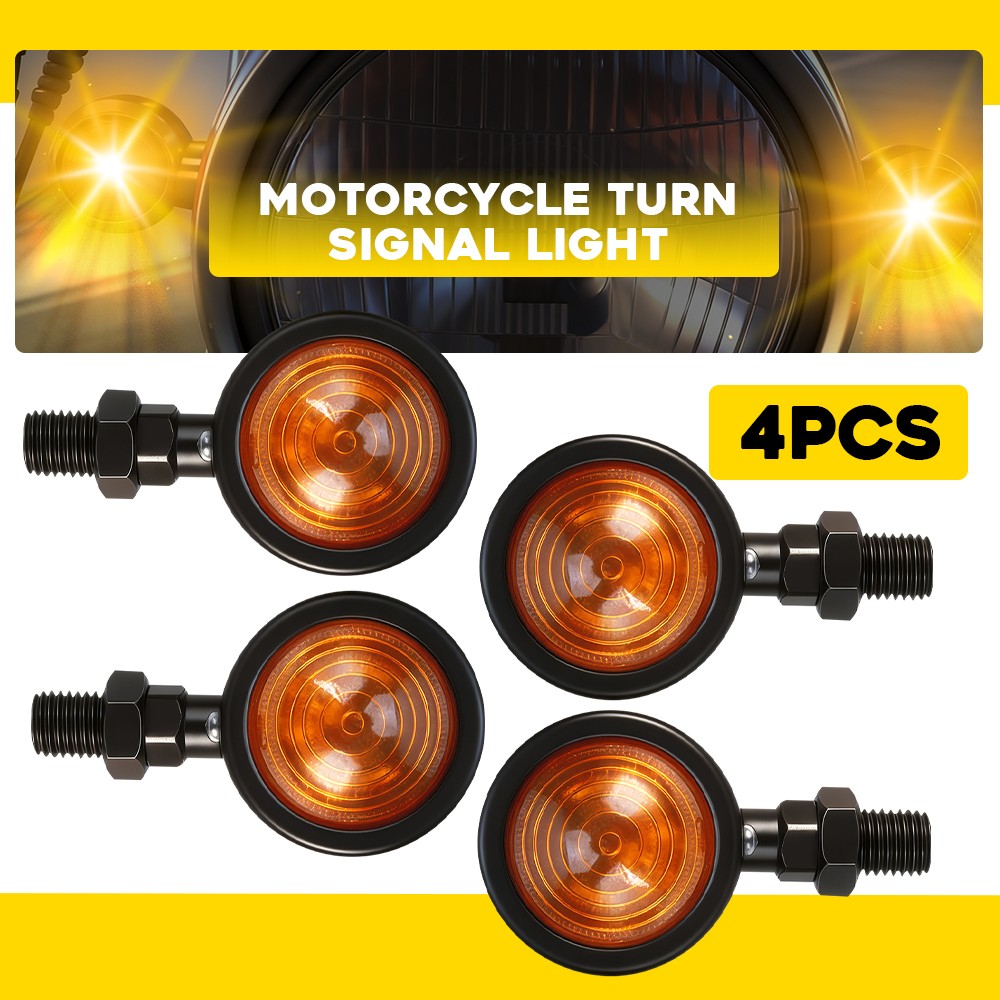 4X Motorcycle Turn Signal Light Front Rear Blinker Indicator Light Amber Black