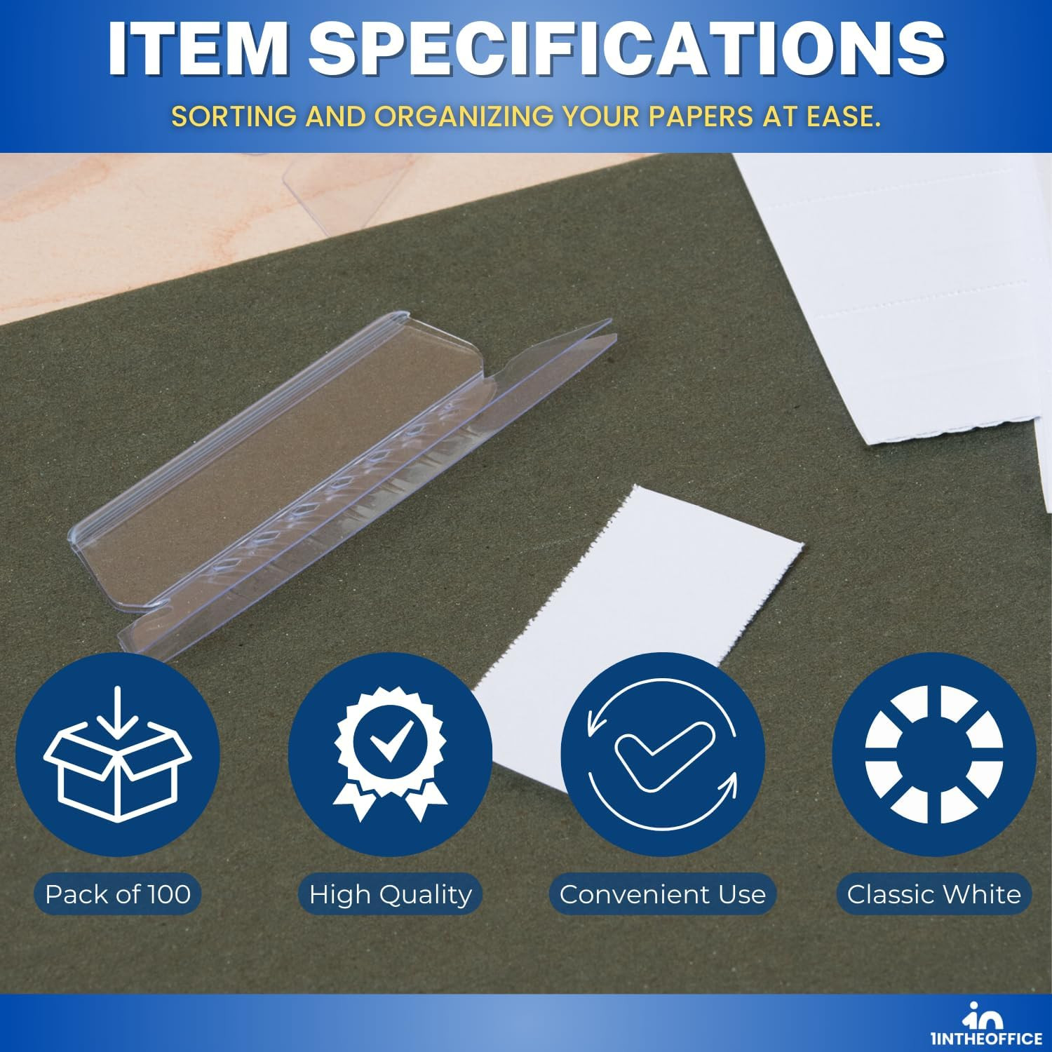 Hanging Folder Tab Inserts, 3-1/2", 100/Pack (3")
