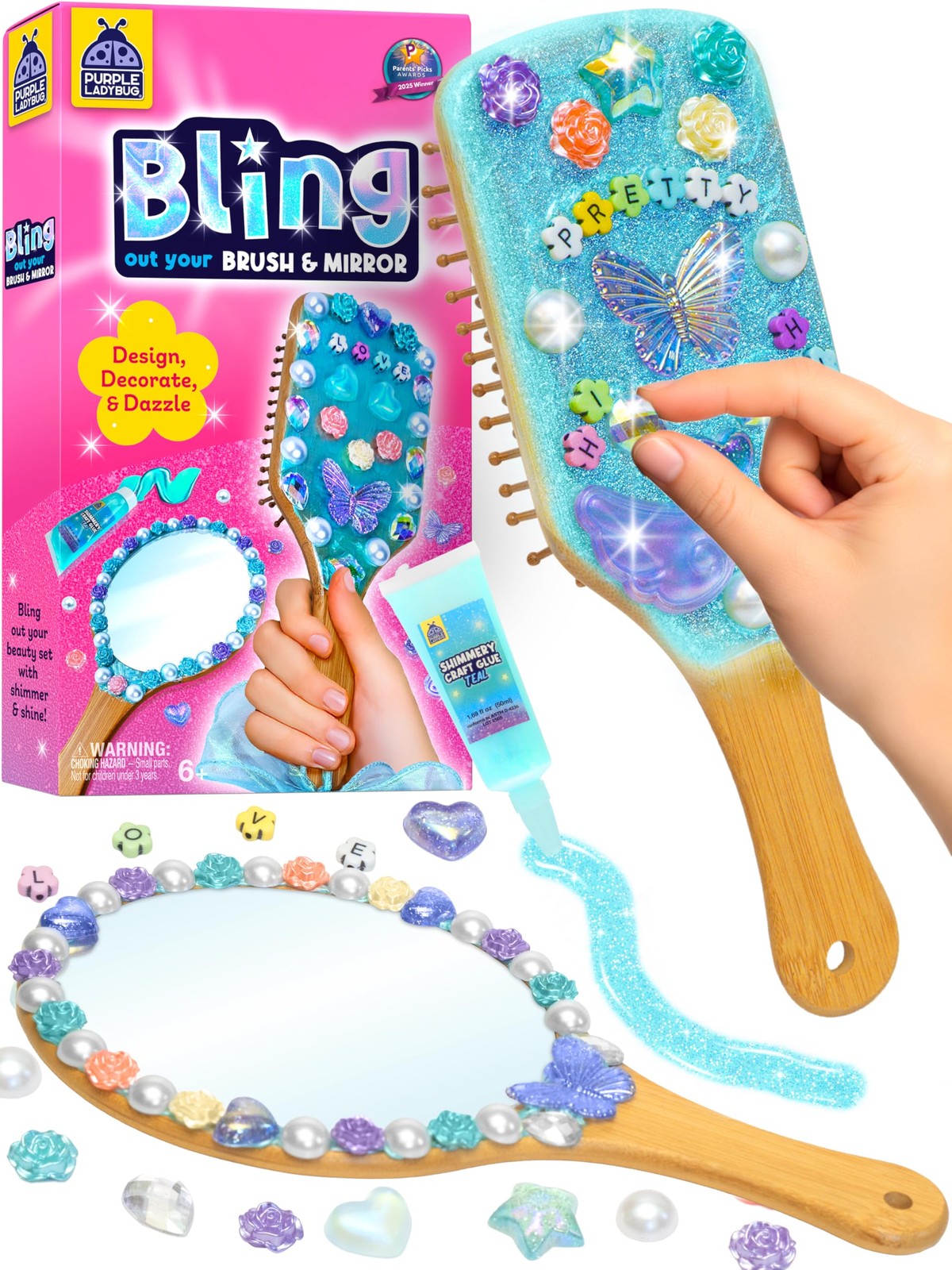 Decorate Your Own Wooden Mirror & Brush Set - Gifts for 6 7 8 9 10-12 Year Ol...