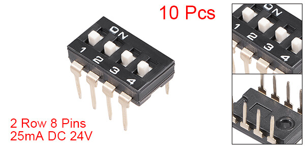 10pcs Black DIP Switch 1 2 3 4 Positions 2.54mm Pitch for Breadboards PCB