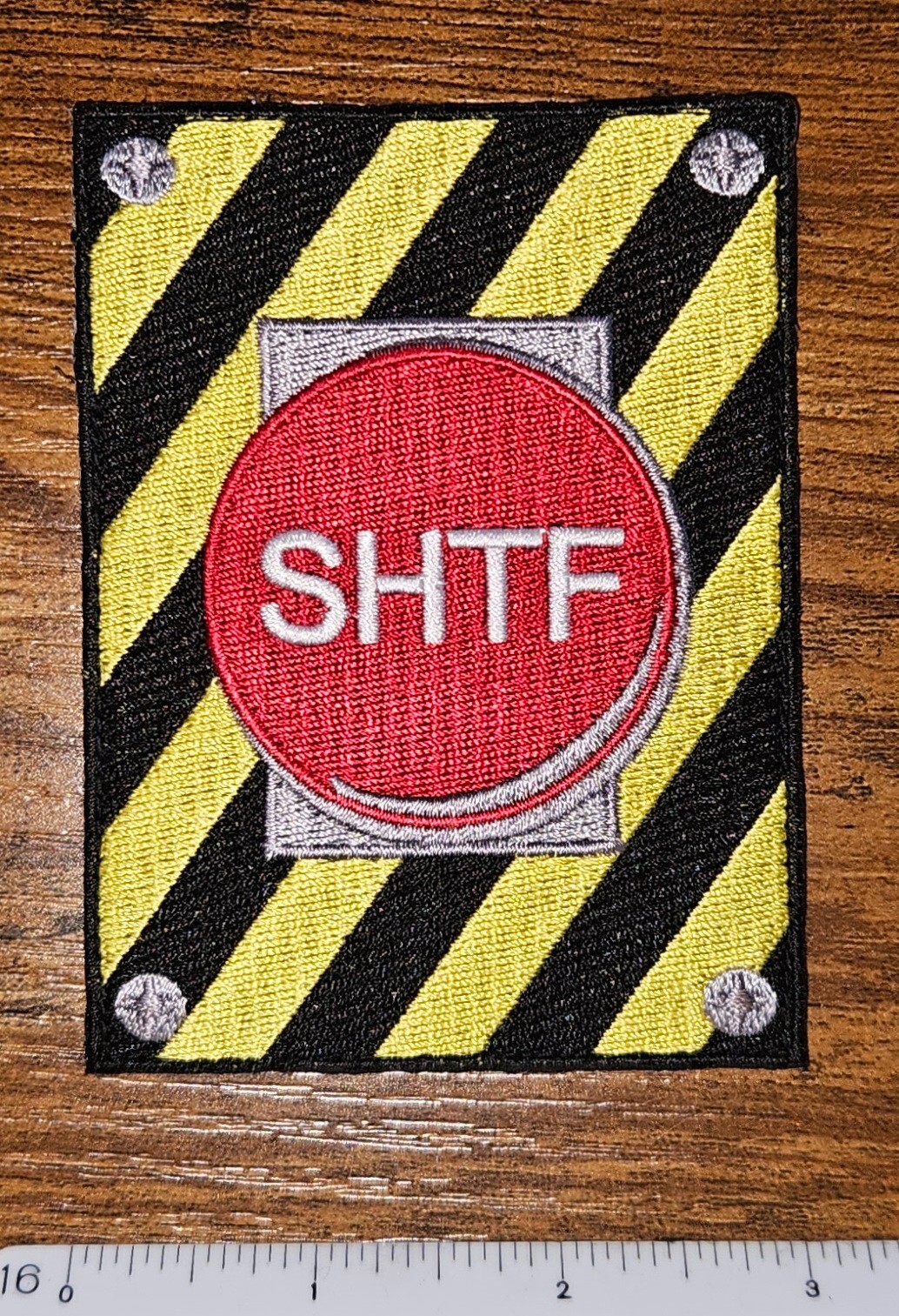 SHTF Shut Off Red Button Velkro Back Tactical Uniform Morale Patch