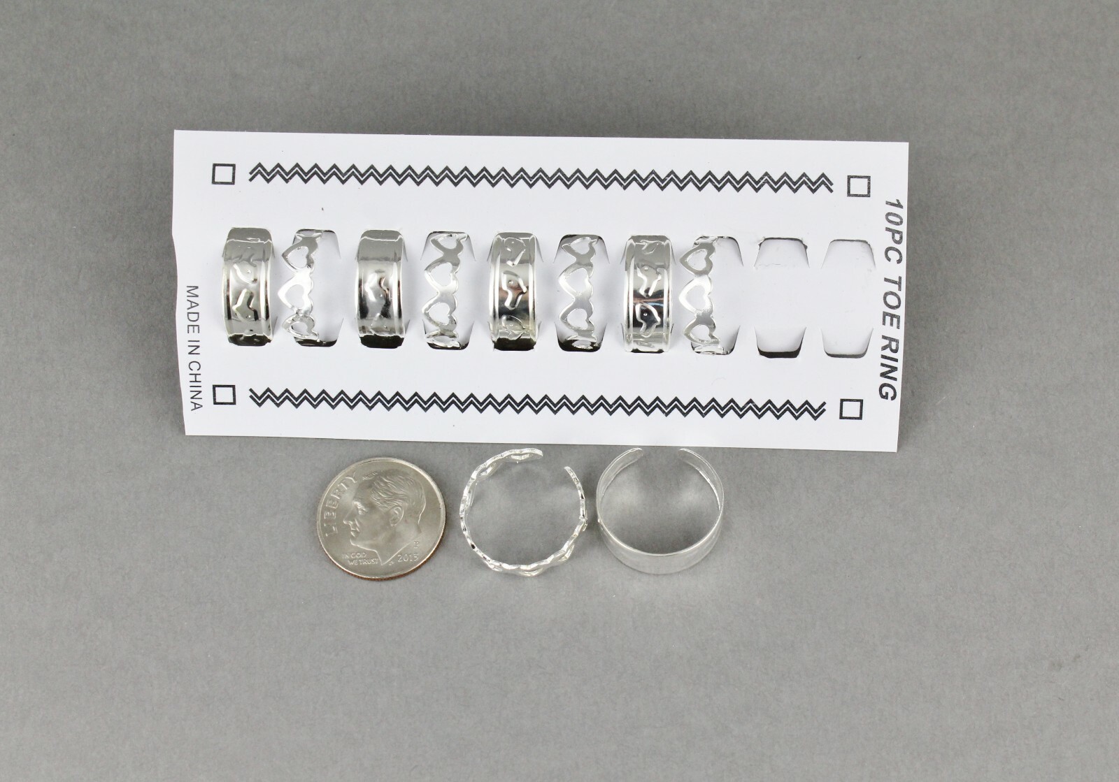 10 silver toe rings hearts metal toe ring open back adjustable set pack 10