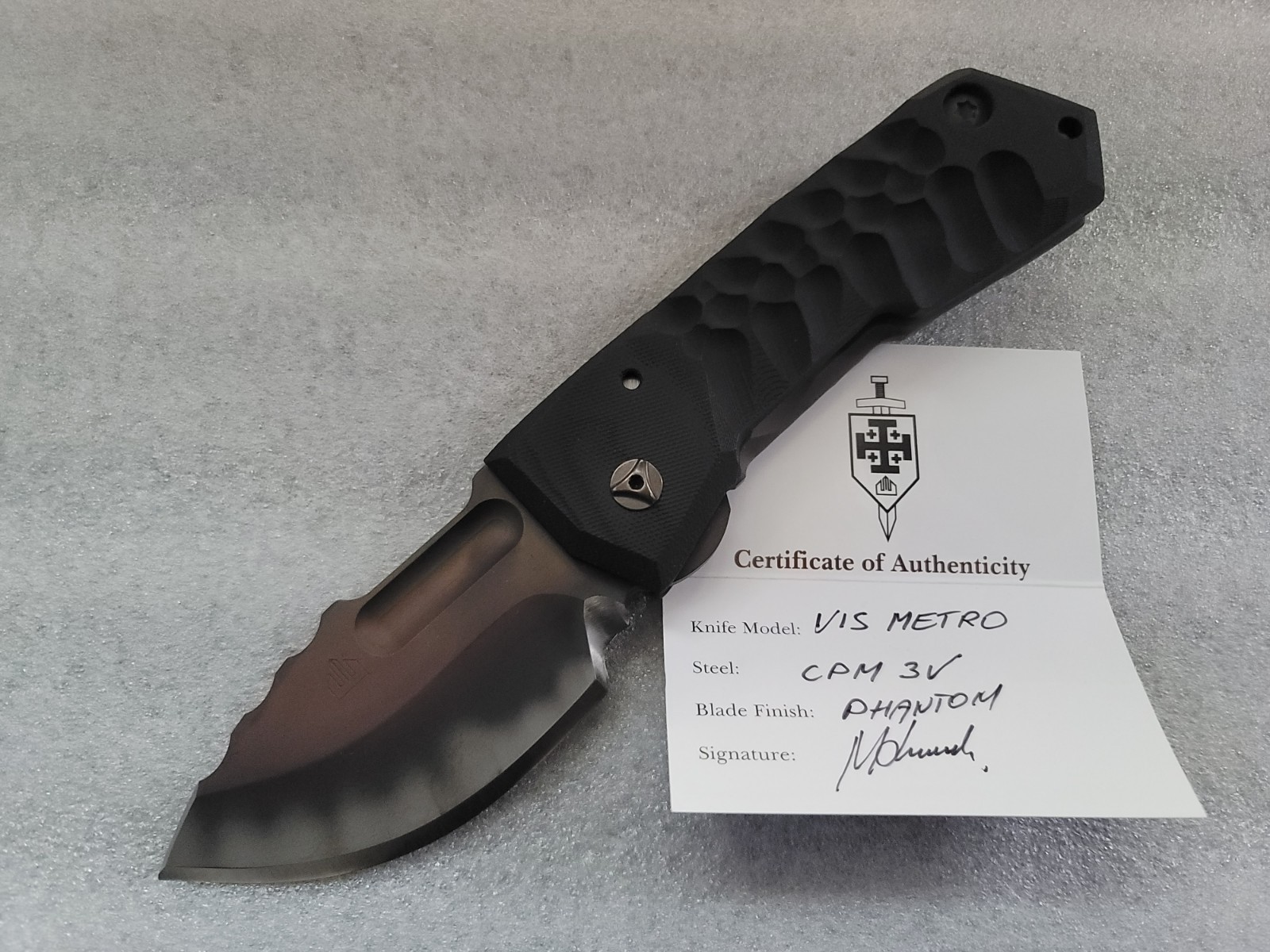 Crusader Forge Knives VIS Metro 1-Off, Sharpened Choil, Chisel Phantom Coated 3V