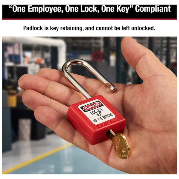 Master Lock 410Red Lockout Padlock, Keyed Different, Thermoplastic, Standard