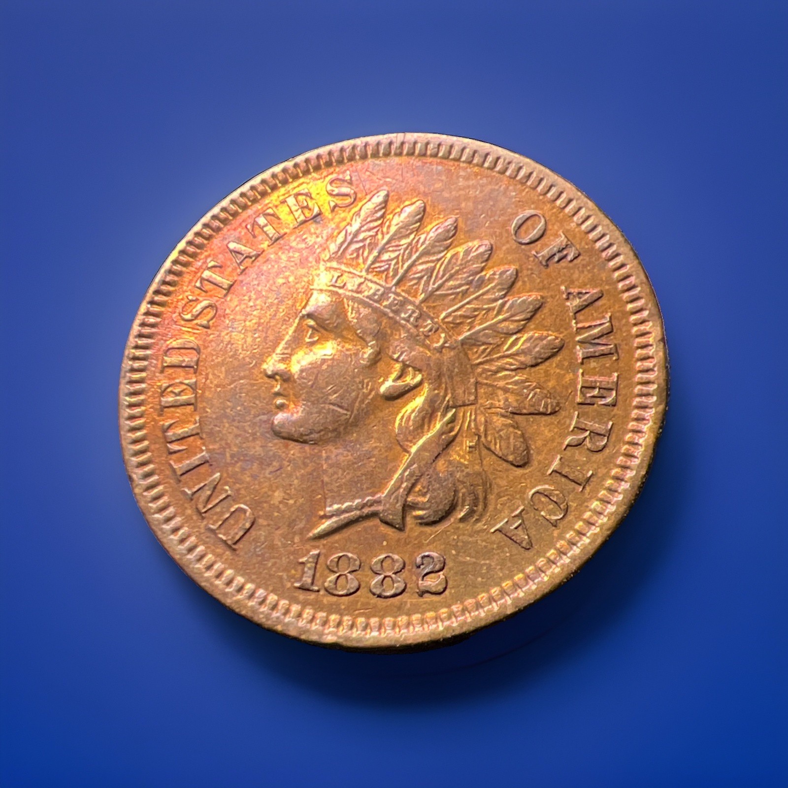 OLD COPPER COIN! AU 1882 INDIAN HEAD CENT PENNY FULL LIBERTY & DIAMONDS. -GEM-