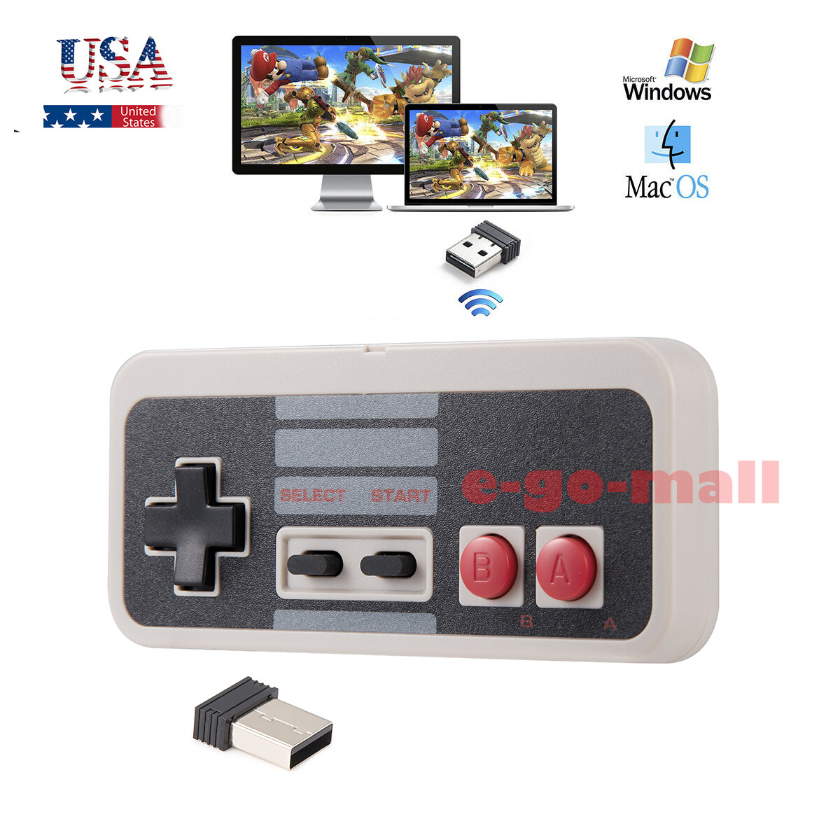 Wireless USB Nes PC Controller Gamepad Rechargeable Remote for Windows PC MAC