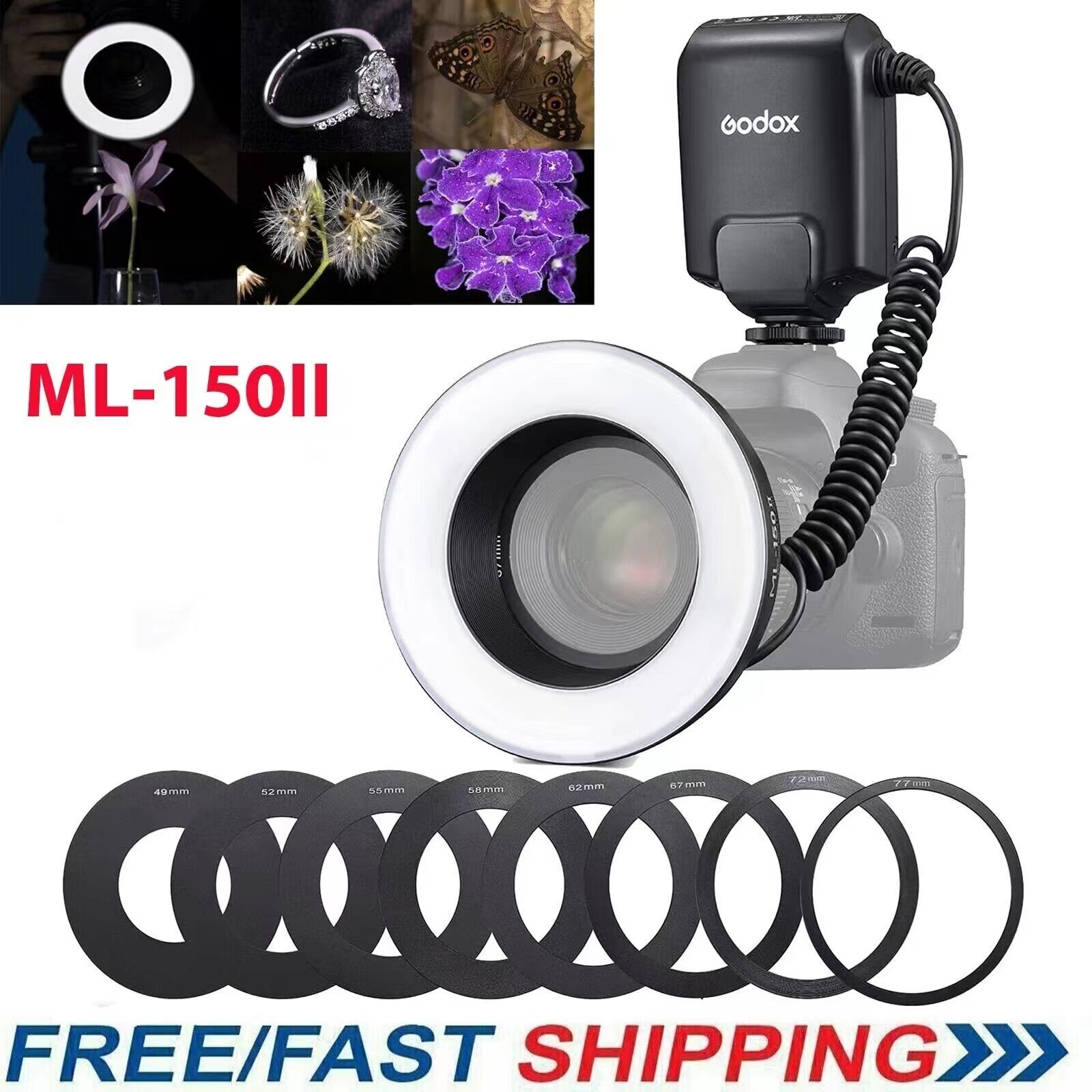 Godox ML-150II LED Macro Ring Flash 5800K±200K for DSLR Cameras Shooting