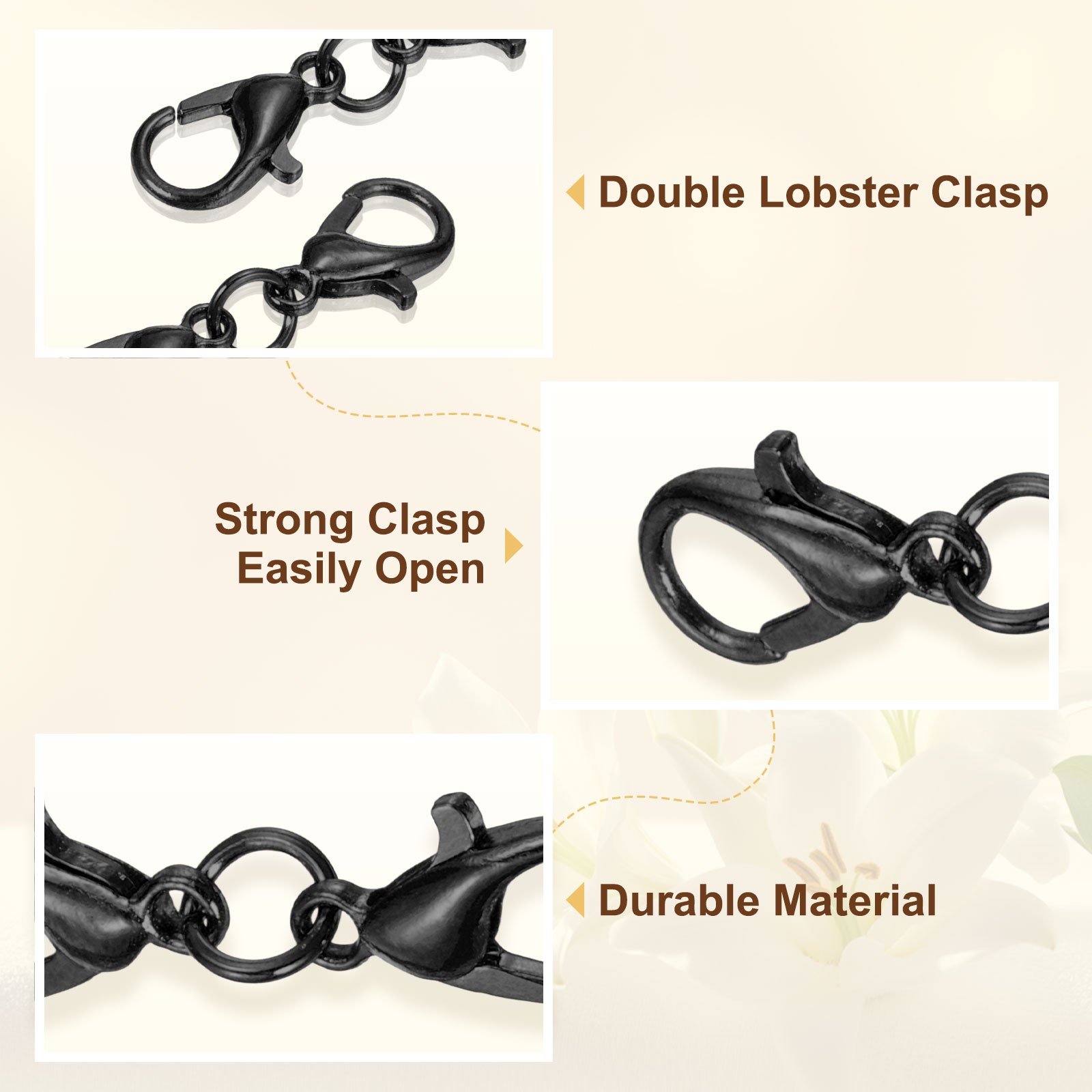 8Pcs Bracelet Extender Double Lobster Claw Clasp Black