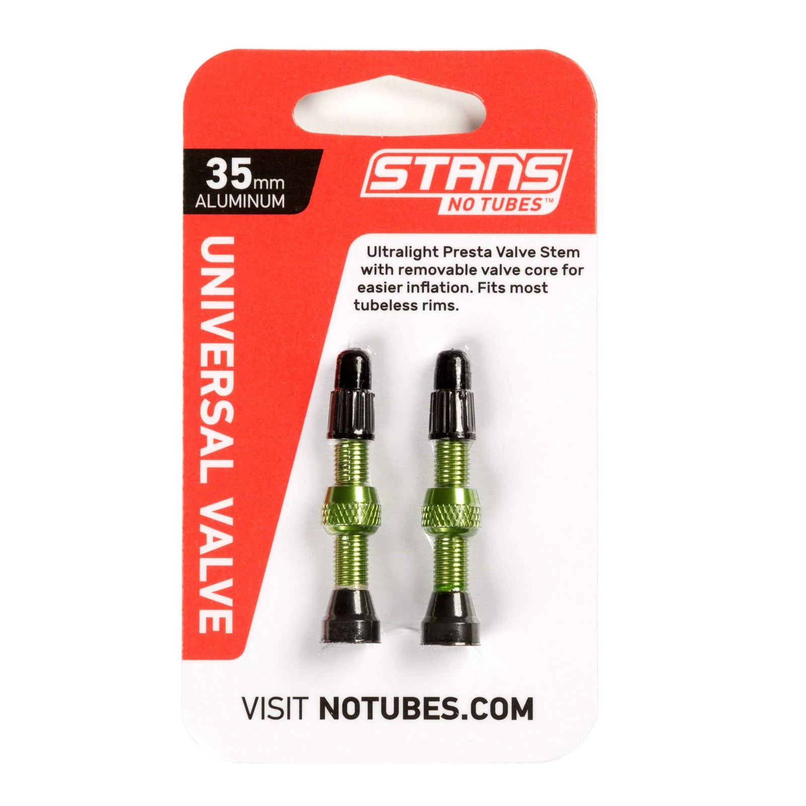 Stan's NoTubes Universal Tubeless Presta Valve Stem Pair, Aluminum Stems, 35 Mil