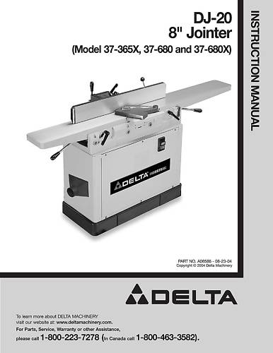 Delta Jointer 37-365 - 37-680 - 37-680X DJ-20 OP Manual