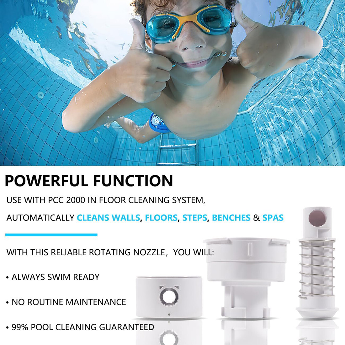 PCC2000 Rotating Pop Up Head Nozzle for Paramount in-Floor Cleaning System White