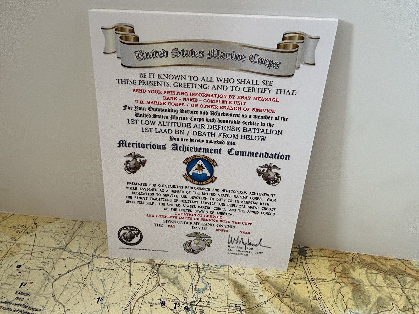 U.S.M.C. / 1ST LOW ALTITUDE AIR DEFENSE BN/ MERITORIOUS ACHIEVEMENT COMMENDATION
