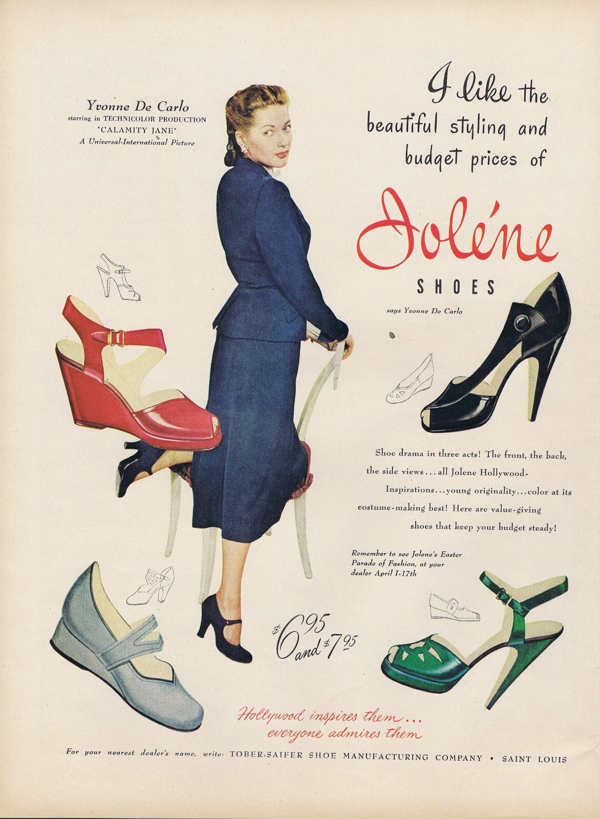 1949 Orig JOLENE WOMEN'S SHOES Vintage Ad - Tober-Saifer Shoes, Antique Clothes