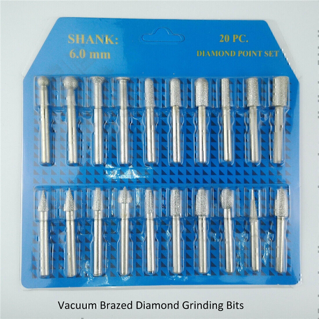 20pcs/set #46 Vacuum Brazed Diamond Mounted Points Grinding Engraving Bits Heads