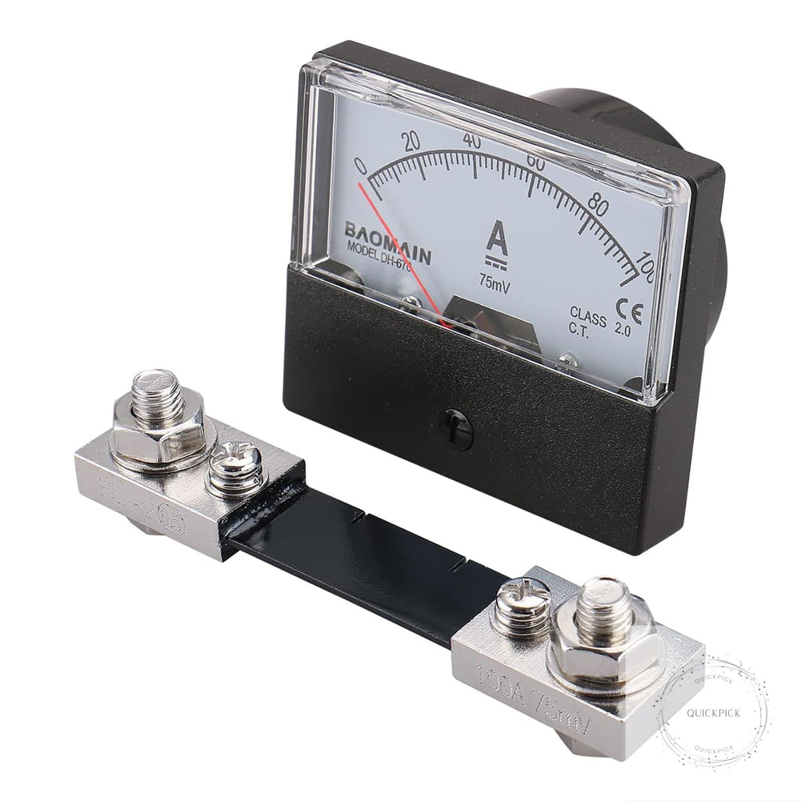 DH-670 DC 100A Analog Amp Panel Meter Current Ammeter with 75mV Shunt DC 0-100A
