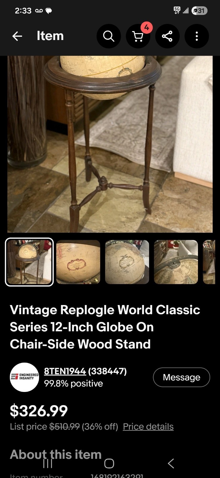 Vintage Replogle Globe 16" on Metal Stand