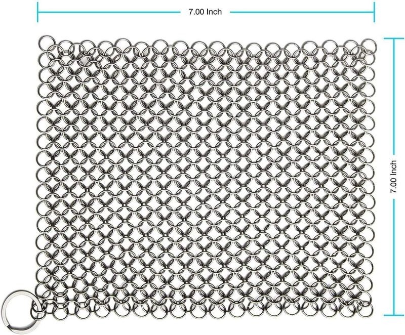 7" Stainless Steel Cast Iron Skillet Cleaner Grill Scraper Chain mail Scrubber