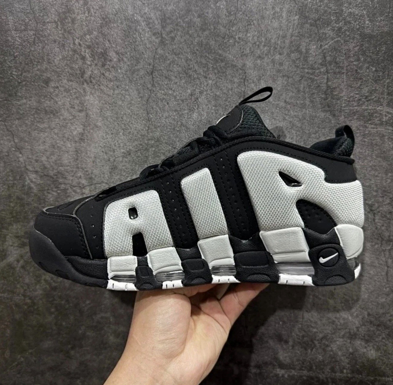 Nike Air More Uptempo Low Top Men's Black/White Colorblock Basketball Sneakers