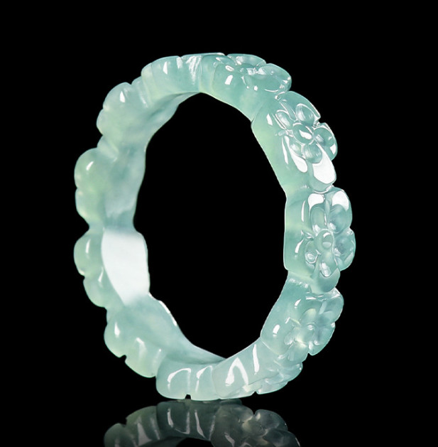 Certified Natural Burma Grade A Jade jadeite Carving Flower Lucky Unisex Ring