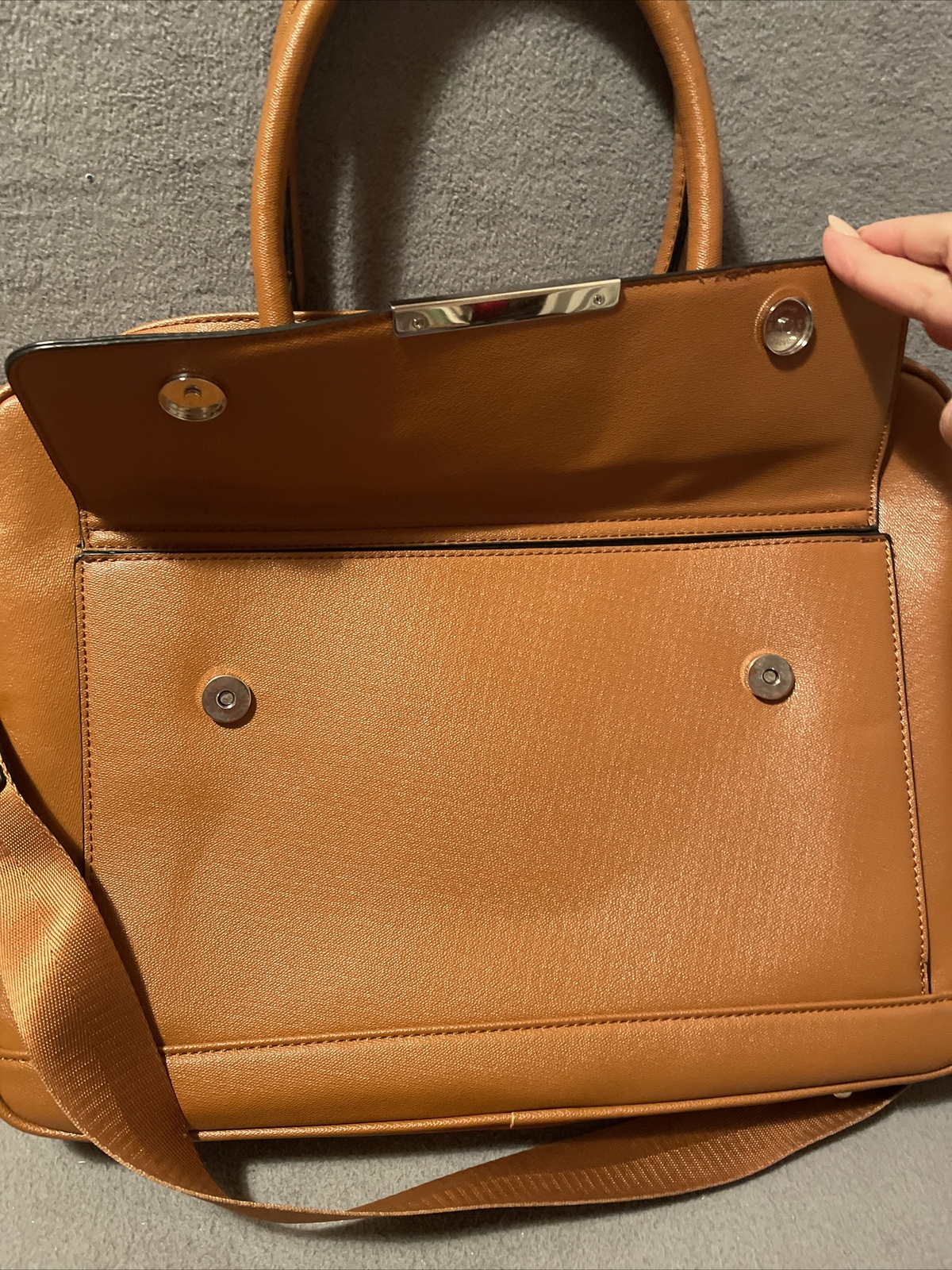 CODE Unisex Laptop Briefcase Brown Vegan Leather W Top Handle & Shoulder Strap