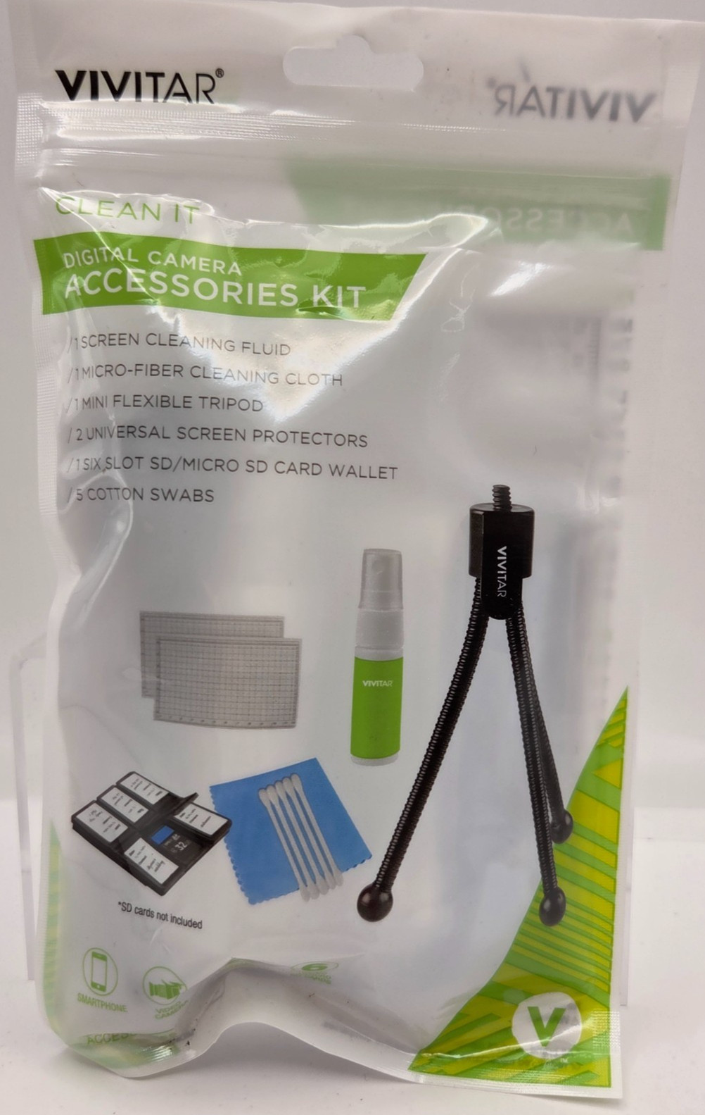 Vivitar Digital Camera Accessories Kit Tripod Cleaning Cloth SD Card Case NEW