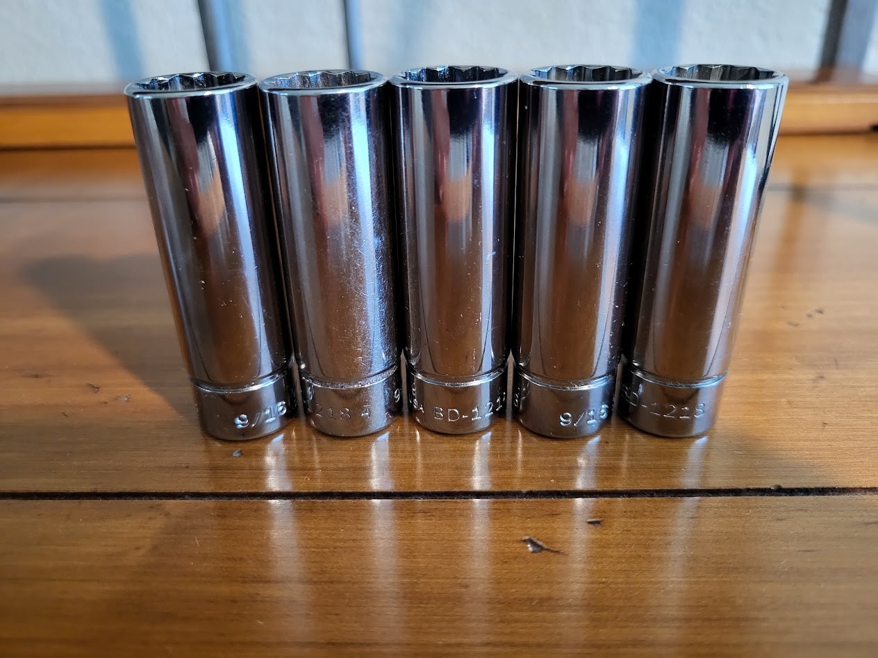 Five New 9/16" Williams 3/8" Drive Deep Socket 12 Point - BD1218