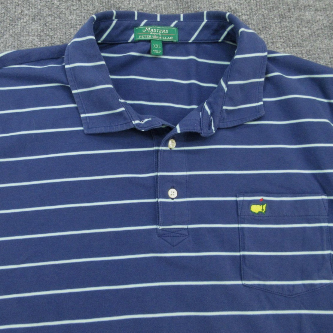 The Masters Polo Shirt Mens 2XL Blue White Stripe Golf Pocket Augusta National