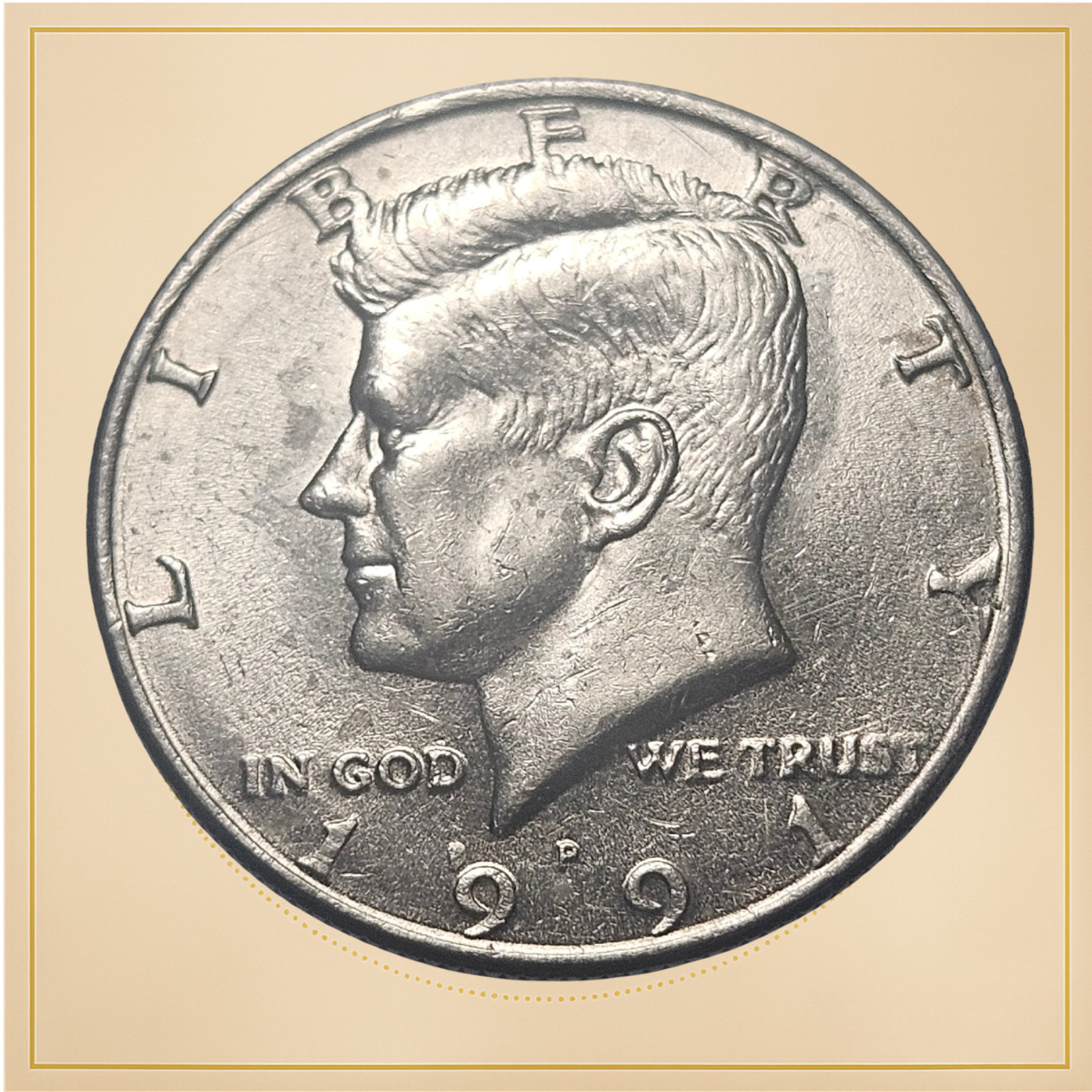 1991 Kennedy Half Dollar - 50C US Coin - Circulated - Weak P Mint Mark