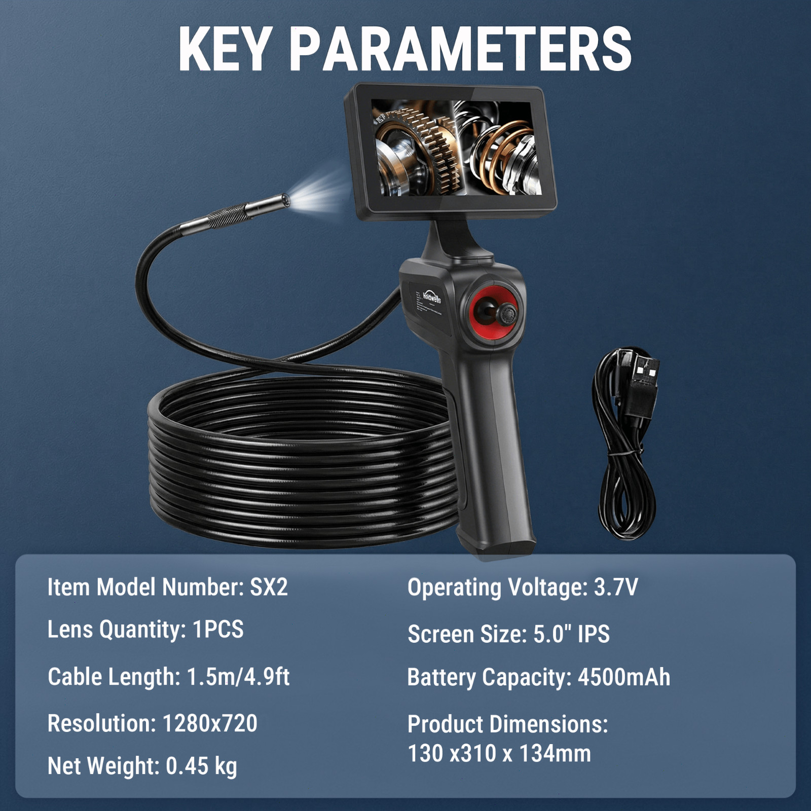 360° Articulating Borescope Camera, 3.9mm Borescope Endoscope with 5" IPS Screen