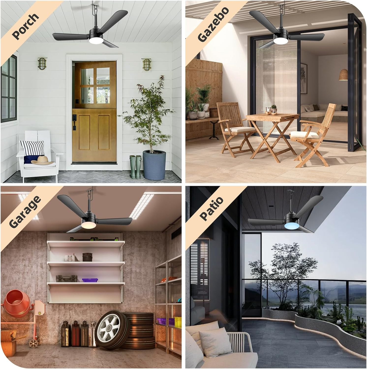 Portable 36.5" Ceiling Fan with Lights, Remote Control for Patios & Pergolas