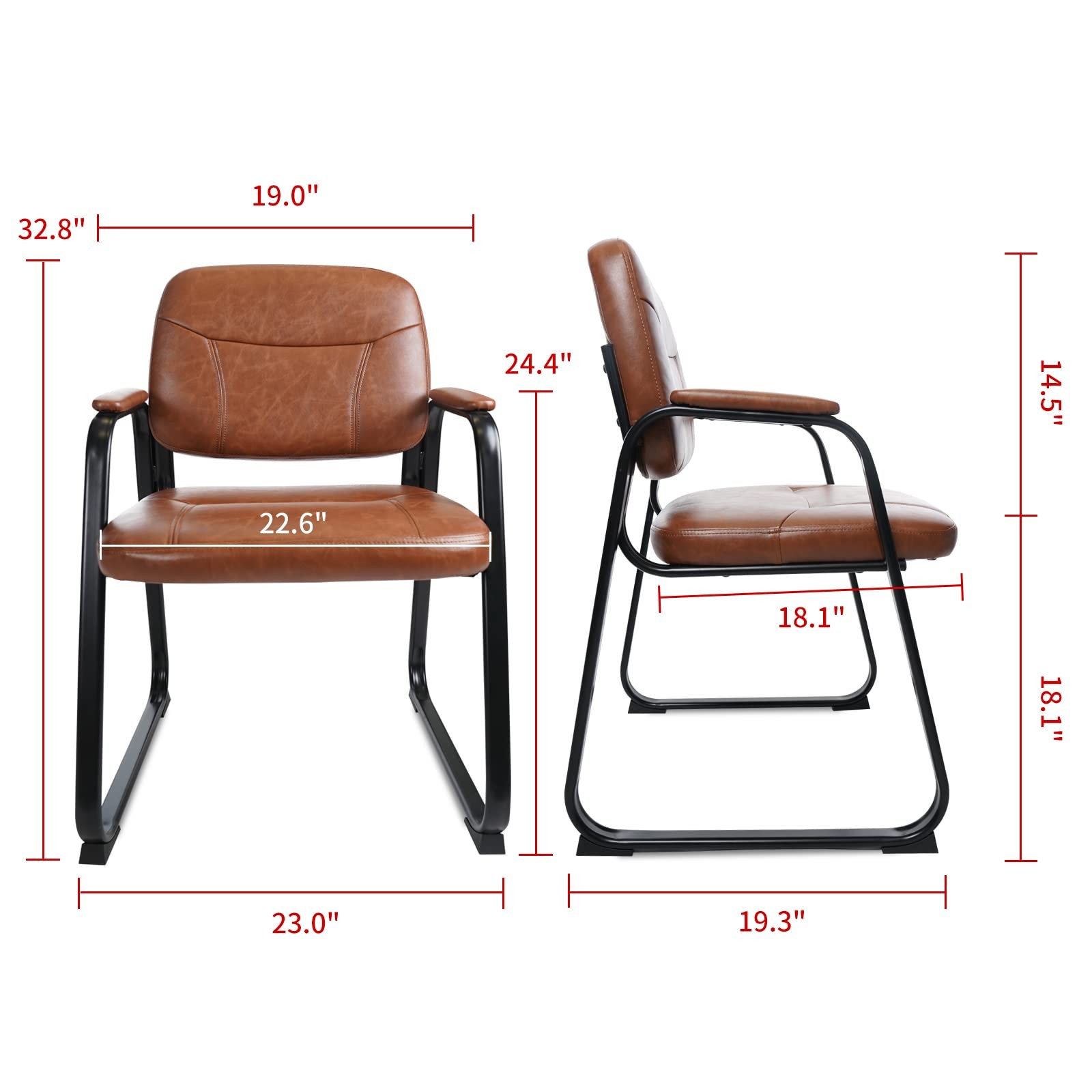 4-Pack Waiting Room Guest Chairs with Padded Arms, Bonded Leather, Sled Base