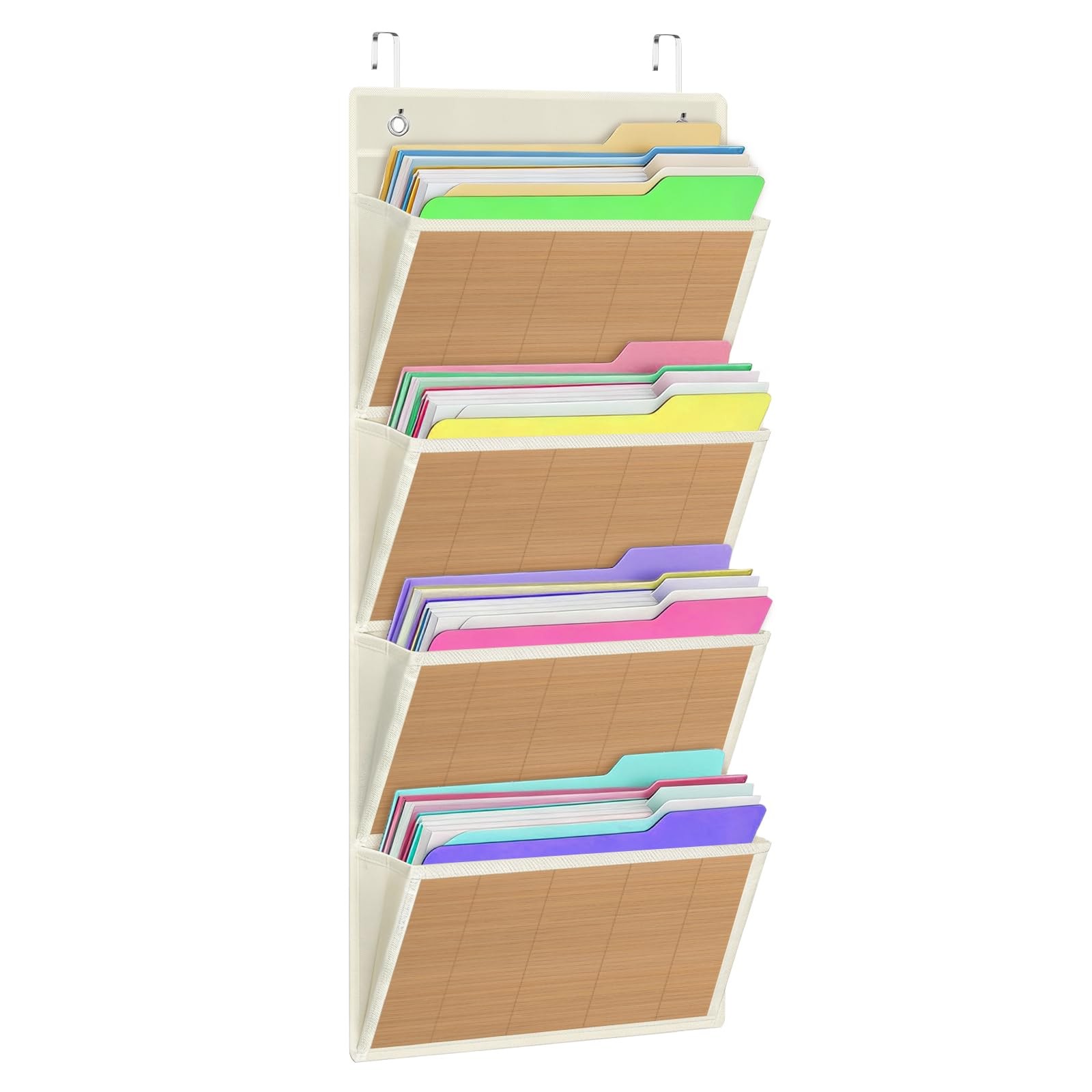 4 Large Bamboo Pocket Hanging Wall File Organizer Over Door Folders Beige
