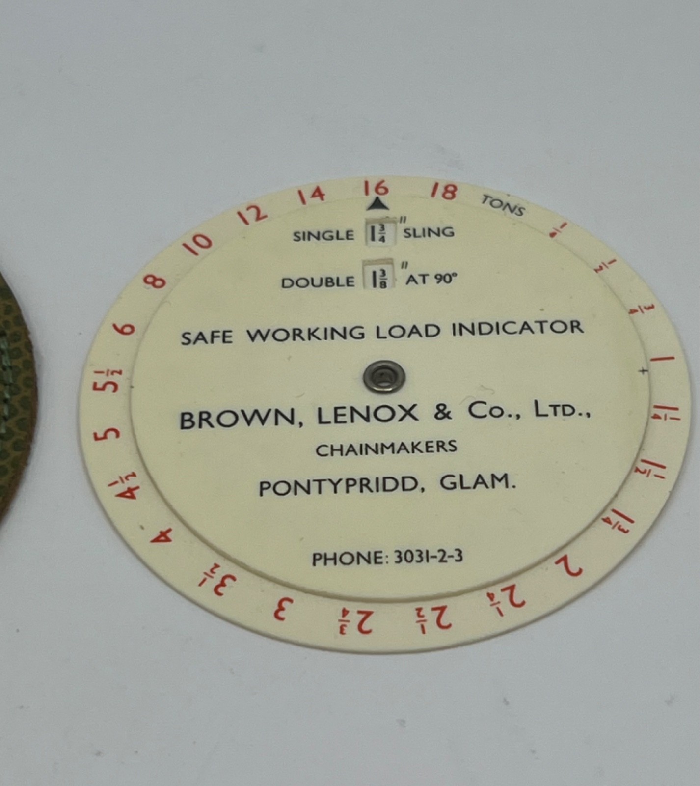 Vintage Brown Lenox Co. Chain Makers Safe Load Indicator Plastic Dial With Pouch